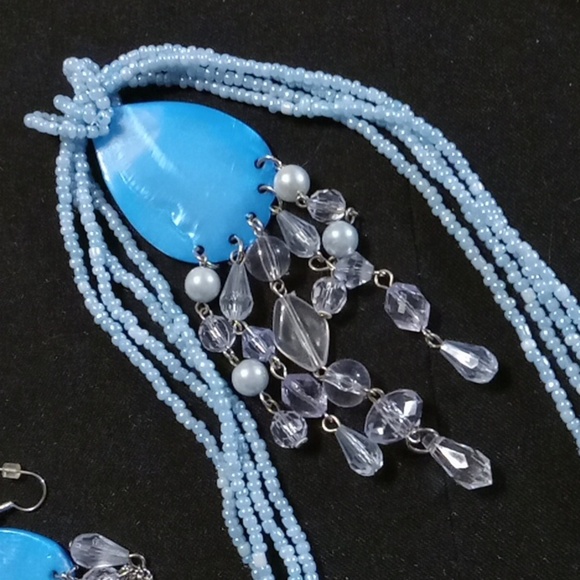 Vintage Shira LTD Necklace Earring Set 19"-21" W/ 5" Tear Drop Tassel 4" Earring - Picture 2 of 7